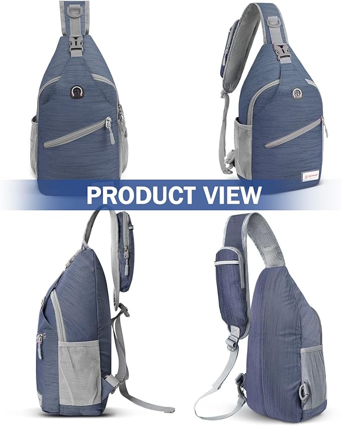 ZOMAKE Sling Bag,Small Crossbody Sling Backpack,Water Resistant Shoulder Daypack for Travel,Anti Thief Chest Bag for Hiking(Navy Blue(Stripe))