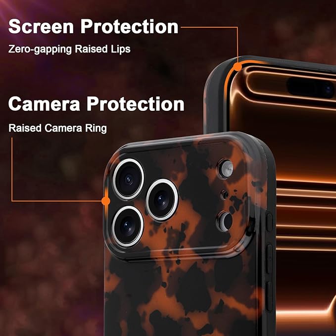 Case for iPhone 17 Pro, Stylish Leopard Tortoise Amber Design Slim & Shockproof Translucent Matte Brown Cover with Tortoise Print