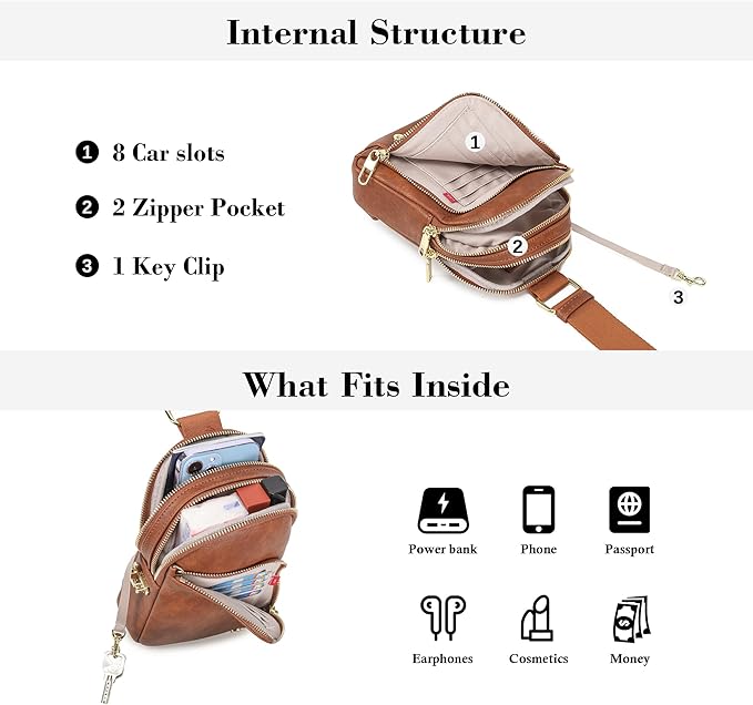 INICAT RFID Blocking Sling Bag Leather Crossbody Bags for Women Fanny Pack Cross Body for Woman Chest Bag for Travel 1.9L
