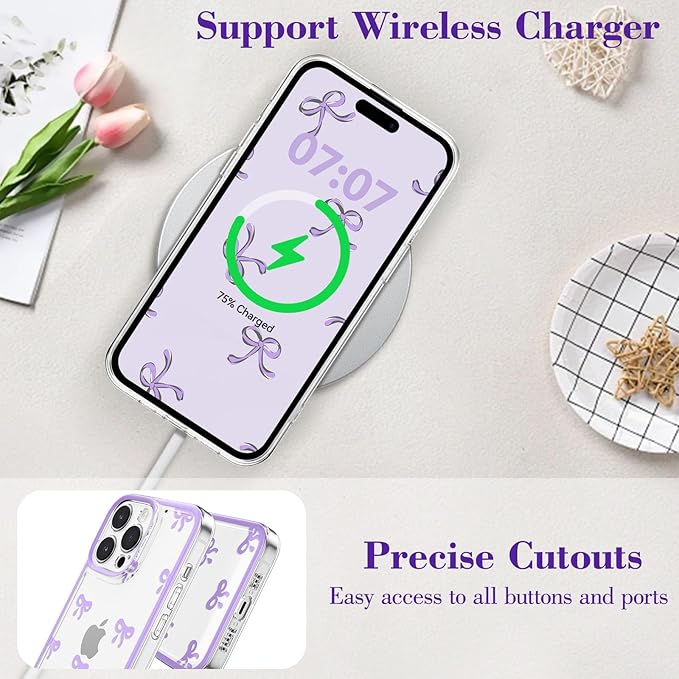 EYZUTAK Case for iPhone 11 Pro, Clear Cute Ribbon Bowknot Pattern Aesthetic Transparent Phone Case Raised Camera Protection Stylish Slim Soft Durable TPU Protective Cover for Women Girls - Purple