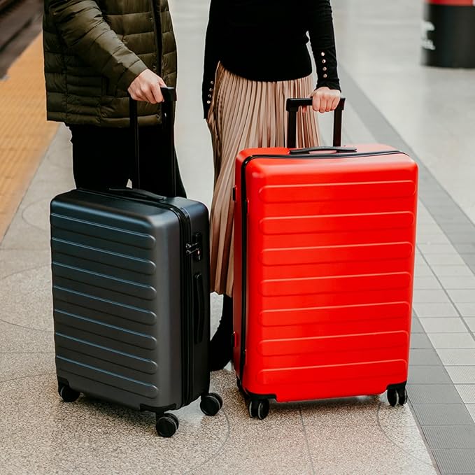 NINETYGO Large Checked Luggage 28 Inch, Checking In Luggage with Smooth Spinner Wheels, Lightweight, Hard Shell PC Suitcase, Lightweight Travel Luggage, TSA Approved (Raspberry, Rhine Basic)