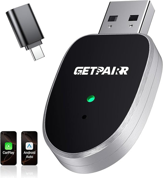 Mini 2-in-1 Wireless CarPlay & Android Auto Adapter GETPAIRR Mini 2, Dual WiFi 6 /Bluetooth 5.4, Auto-Reconnect, Stable Control and No Delay, Easy Setup for 98% OEM Wired Cars (2025 Upgrade)