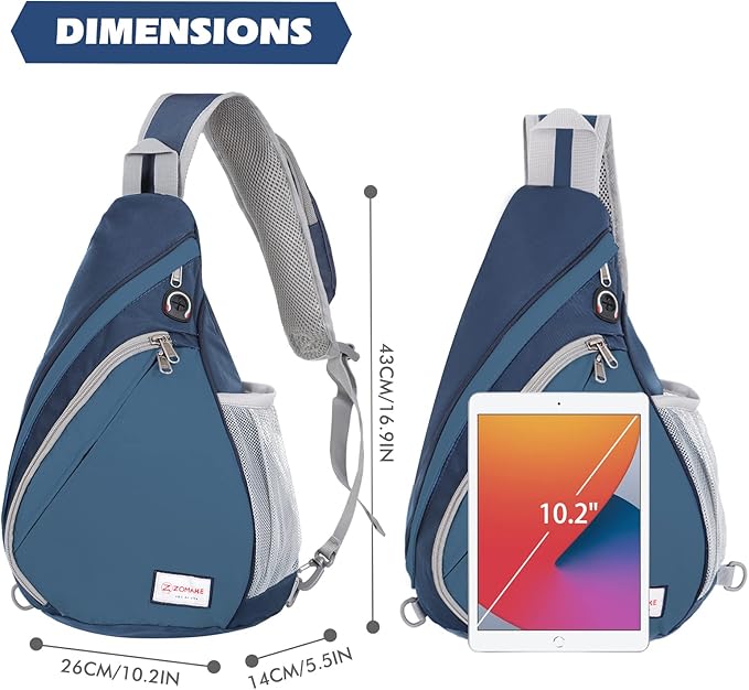 ZOMAKE Sling Bag,Small Crossbody Sling Backpack,Water Resistant Shoulder Daypack for Travel,Anti Thief Chest Bag for Hiking(Navy Blue)
