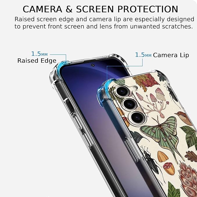 Case for Samsung Galaxy S23+ with Botanical Art Design,Aesthetic Vintage Cottagecore Mushroom Moth Pattern,Trendy Soft TPU Bumper Phone Cover,6.6"(Moth,S23P)