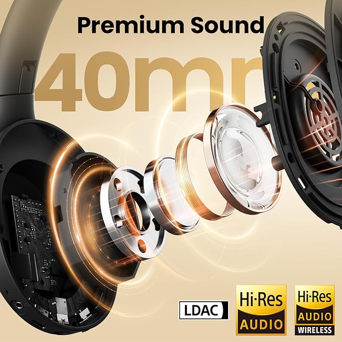 HAYLOU S30 Pro Noise Cancelling Bluetooth Headphones,LDAC Hi-Res Audio, 5 HD Mics Call, 80H Playtime, Custom EQ via App, Bluetooth 5.4 Multipoint Connect, Wireless Headphones Over Ear, Blue