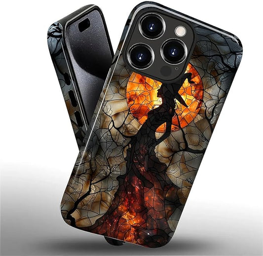 Case for iPhone 15 Pro Max Case,Halloween Witch Moon Stained Glass Design Hybrid Dual Protection Silicone + Hard PC Shockproof Full Body Cover,Slim Anti-Scratch Protective for Men Women