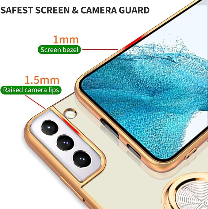Tnarru Compatible for Samsung Galaxy S22 Case with Ring Holder Kickstand [with Magnetic] Soft TPU Shockproof Electroplated Protective Phone Case for Galaxy S22 5G White