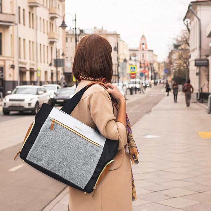 mommore Breast Pump Bag Diaper Tote Bag with 15 Inch Laptop Sleeve Fit Most Breast Pumps Like Medela, Spectra S1,S2, Evenflo