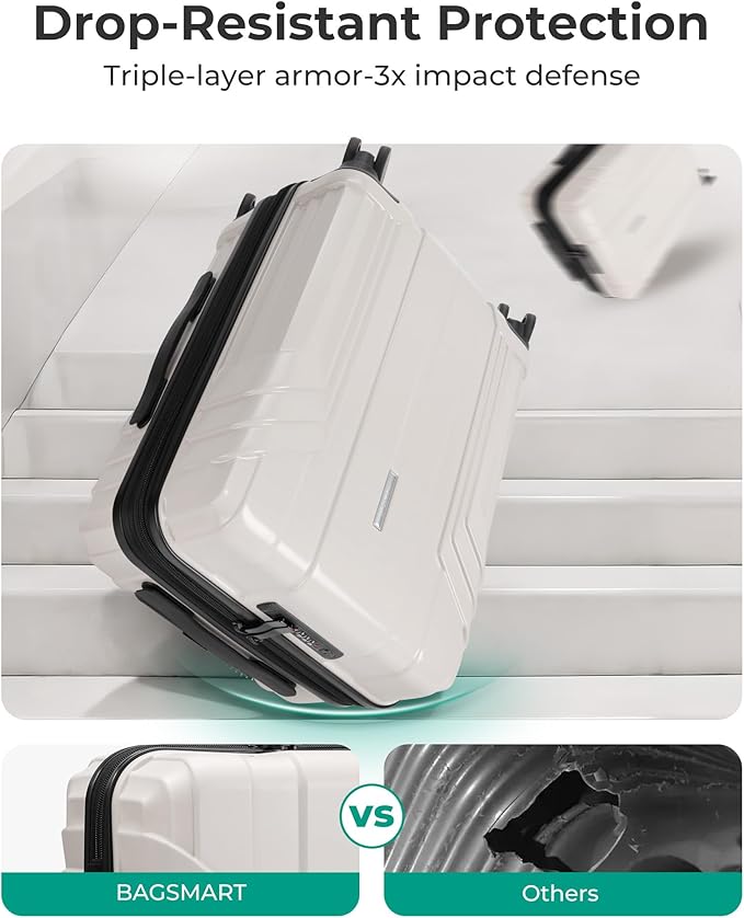 BAGSMART Expandable Carry On Luggage 22x14x9 Airline Approved, 1OO% PC Lightweight Hard Shell Suitcase, 20 Inch Travel Luggage with Spinner Wheels, Waterproof Rolling Suitcase, Biege