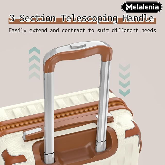 Melalenia Luggage Sets 7 Piece Hard Shell Carry on Suitcase with Spinner Wheels and TSA Lock, Lightweight Travel Duffel Bag for Women, Beige Brown