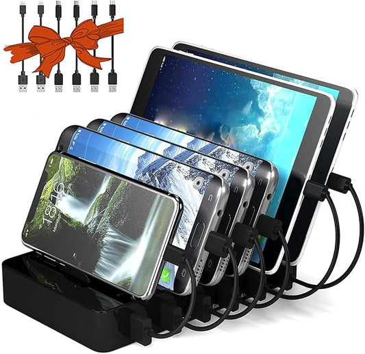 Charging Station for Multiple Devices,50W 6 USB Ports Family Charger Compatible with Apple iPhone iPad and Android Phone and Tablet