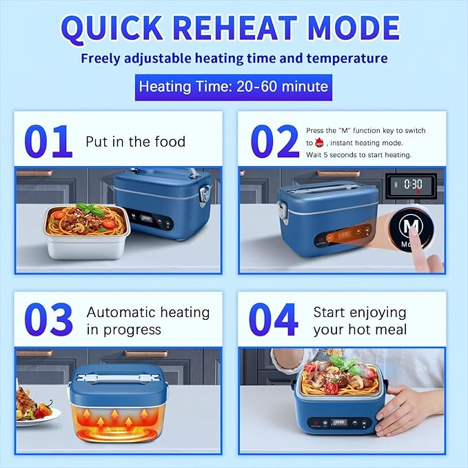 Cordless Electric Lunch Box,24000mAh Battery Powered Self Heating Lunch Box,1.2L Portable Food Warmer With Removable Divider,Insulated Bag & Utensils,For Office & Outdoor Use