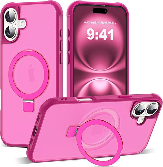 Compatible with iPhone 16 Plus Case with Invisible Magnetic O-Ring Stand Military-Grade Translucent Case for iPhone 16 Plus 6.7" [Compatible with Mag-Safe][Great Grip Feeling], Rose