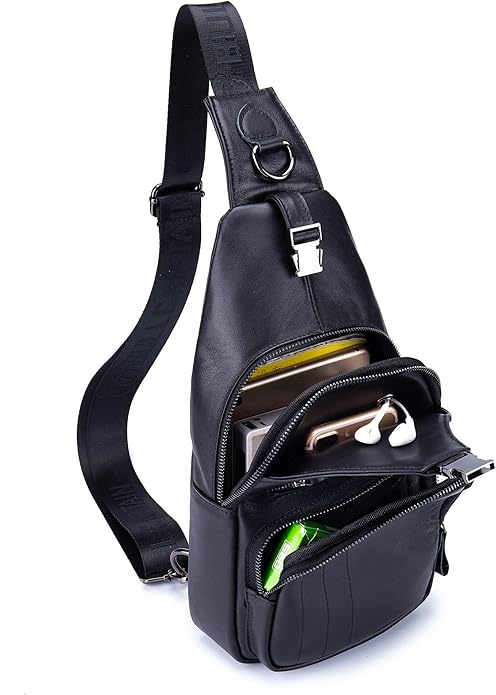 LUKZIJAES Genuine Leather Sling Bag for Men