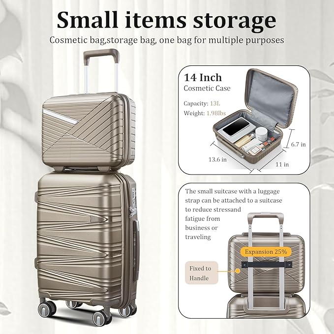 Luggage Set 4 Piece with Spinner Wheel, TSA Approved Expandable Hardshell Suitcase, Lightweight Travel Family Set for Men and Women(Champagne)