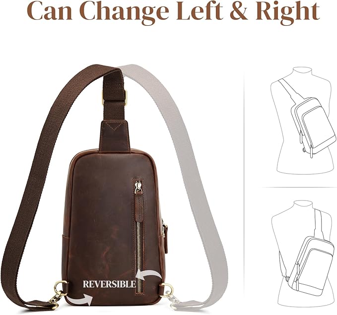 S-ZONE Sling Bag for Men Women RFID Blocking Top Grain Leather Crossbody Shoulder Bag Chest Hiking Daypack Travel
