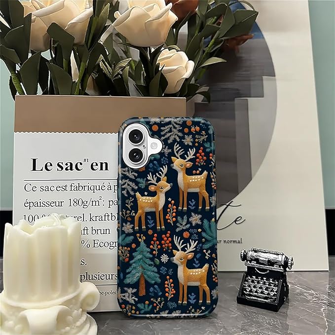 Case for iPhone 16 Case,Cute Christmas Reindeer Design - Hybrid Dual Protection Silicone + Hard PC Shockproof Full Body Cover Slim Anti-Scratch Protective Case for Men Women