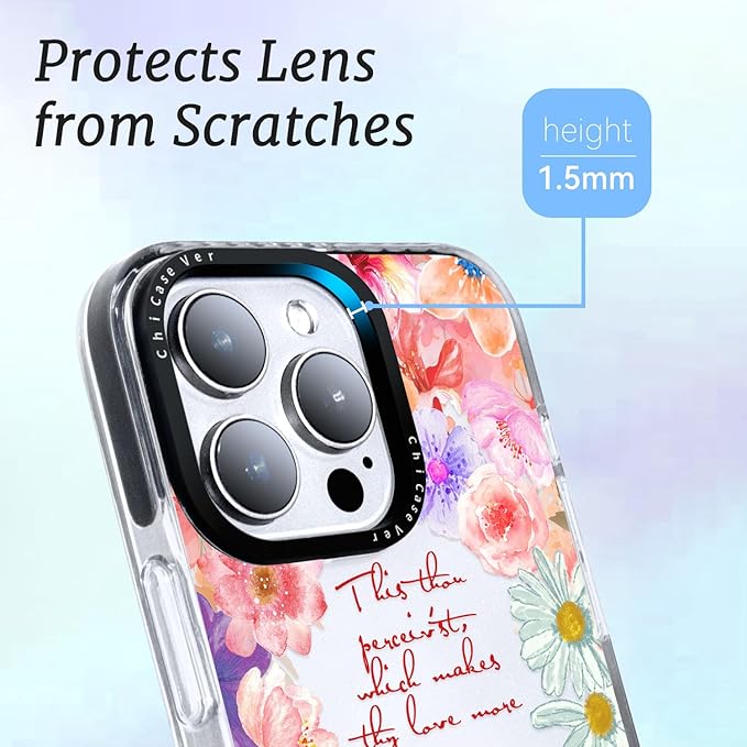 for iPhone 14 Pro Case, Romantic Floral Pattern with Poetic Quote, Military-Grade Drop Protection, Cute Soft Slim TPU Protective Cover with Camera Protection for Women & Girls