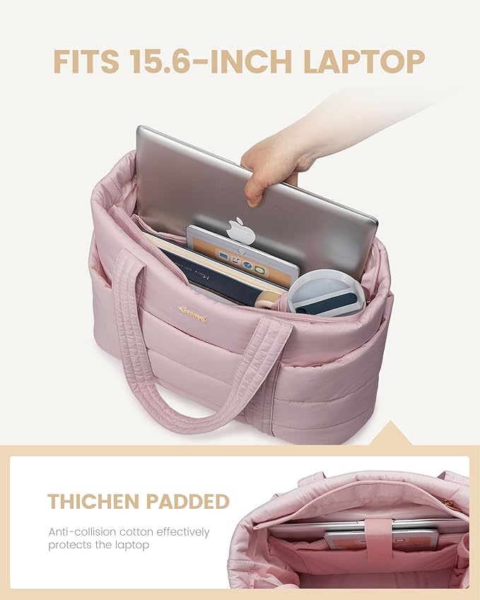 LOVEVOOK Tote Bag for Women, Large Puffer Work Tote Bag for 15.6 Inch Laptop, Lightweight Travel Tote with Zipper Gifts for Women