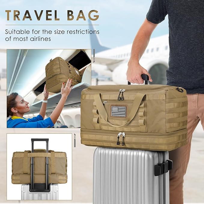 ETRONIK Travel Bag for Men Women, Gym Bag & Tactical Duffle Bags for Travel, Carry on with Toiletry Bag and Shoe Compartment, Weekender Overnight Trip with Wet Pocket for Workout Medical, Brown