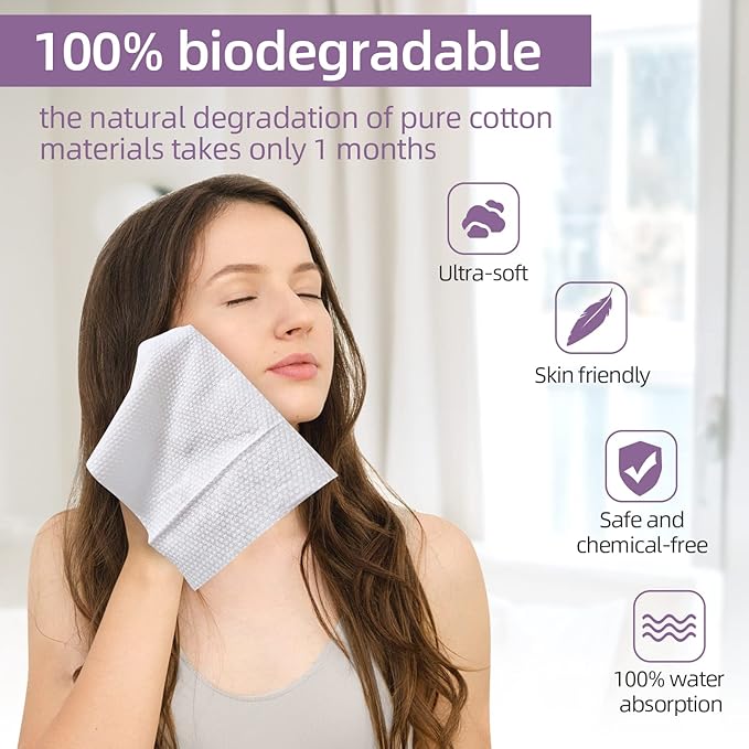 260 Count 4 PACK Disposable Face Towel, 100% Cotton Biodegradable Soft, Large Size 10"X 12"and Thick Disposable Clean Face Towels for Washing and Drying RUIJIU