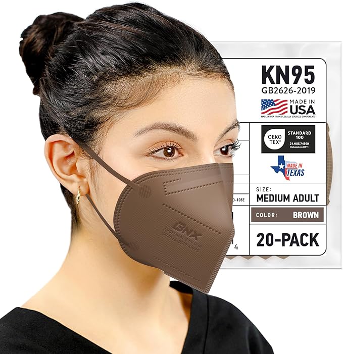 BNX KN95 Face Masks Made in USA (Adult Large, Adult Medium, Kids Small) (Earloop) (Model: E95/E95M/E95S)