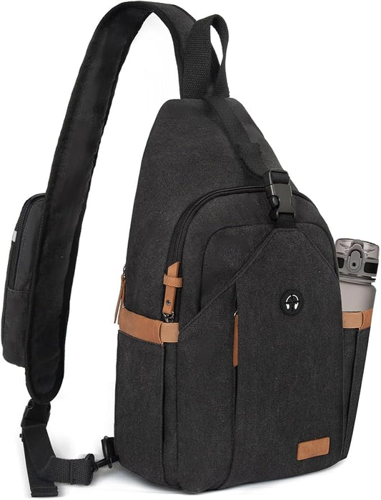 Sling Bag for Men, Large Crossbody Bag Men with Anti Theft Tunnel Lock Zipper Canvas Sling Backpack for Travel Hiking
