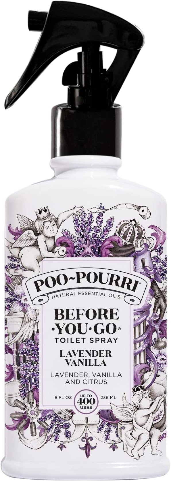 Poo-Pourri Before-You-Go 8oz Air & Toilet Freshener Lavender Vanilla Spray – Instantly Works to Trap Bathroom Odor – Plant Based Ingredients & Essential Oils – with Lavender, Vanilla & Citrus