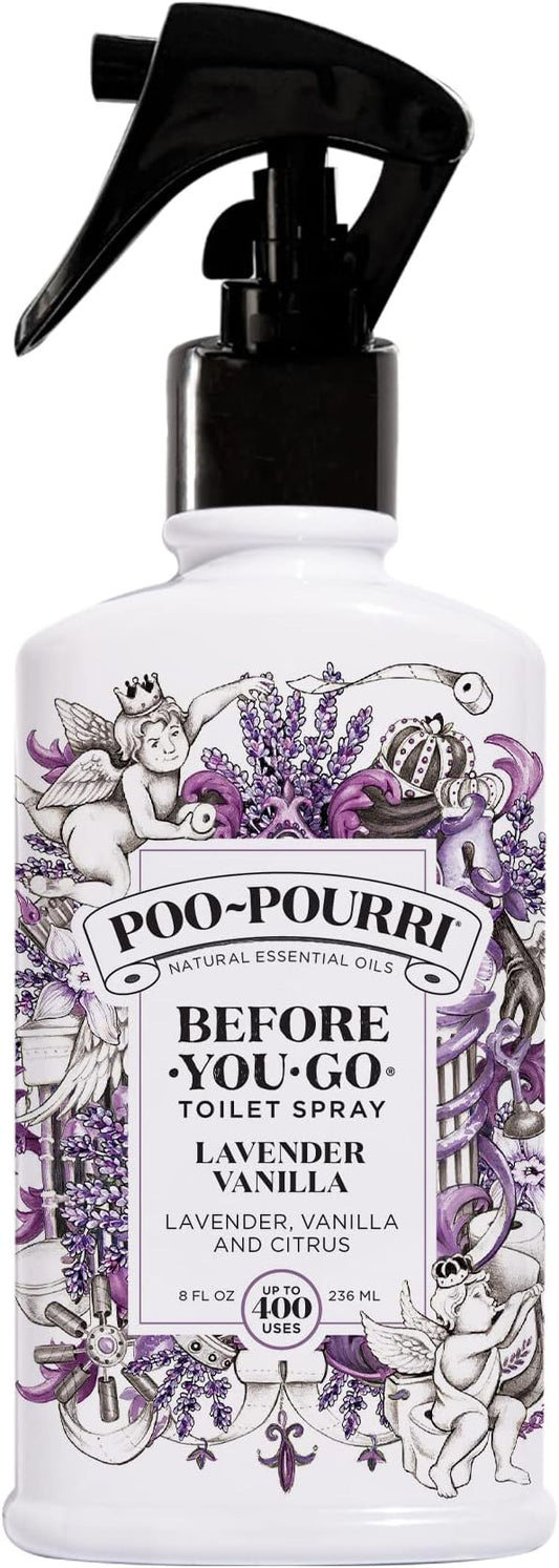 Poo-Pourri Before-You-Go 8oz Air & Toilet Freshener Lavender Vanilla Spray – Instantly Works to Trap Bathroom Odor – Plant Based Ingredients & Essential Oils – with Lavender, Vanilla & Citrus