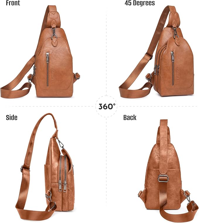 Small Sling Bag for Women - in Vegan Leather Versatile Fanny Pack, Crossbody Bags for Women with Adjustable Guitar Belt Suitable, Brown