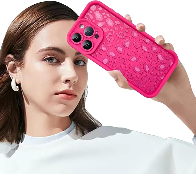 KANGHAR Case for iPhone 16 Pro Leopard Printed Pattern Cute Cheetah Phone Case Soft TPU Shockproof Protective Cover for iPhone 16 Pro 6.3 Inch Hot Pink