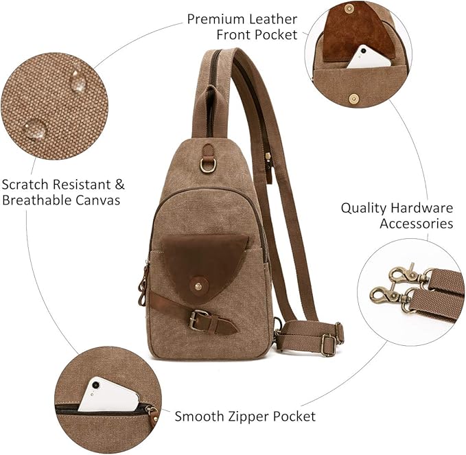 KL928 Canvas Sling Bag Crossbody Backpack Shoulder Casual Rucksack for Men Women,Brown