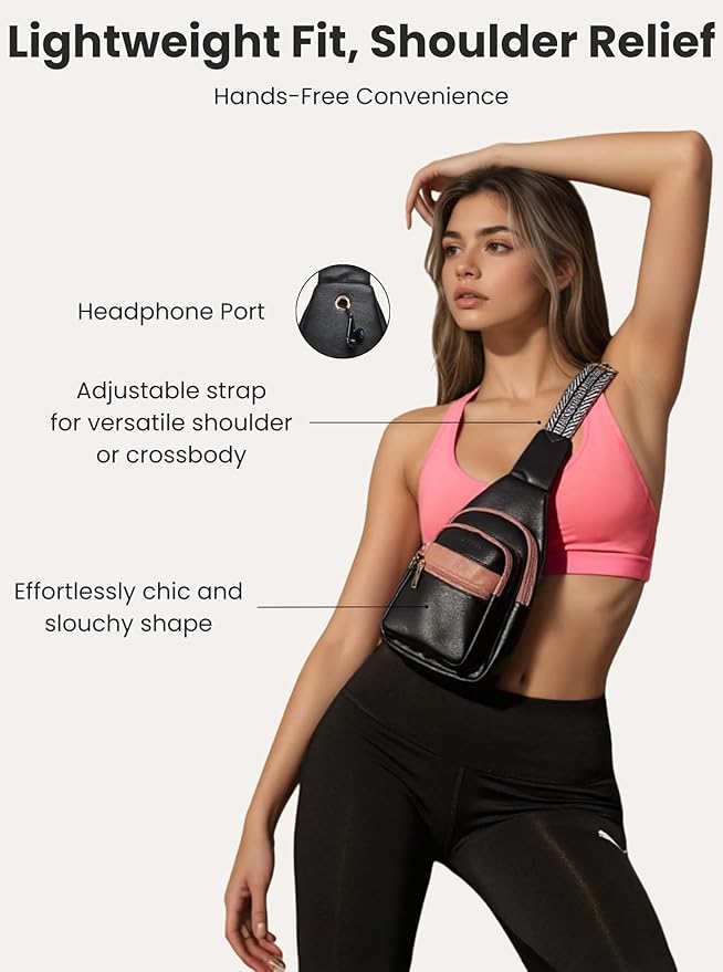 Sling Bag for Women Vegan Leather Fanny Pack Small Crossbody Purse Anti Theft Chest Bag for Travel Beige & Brown