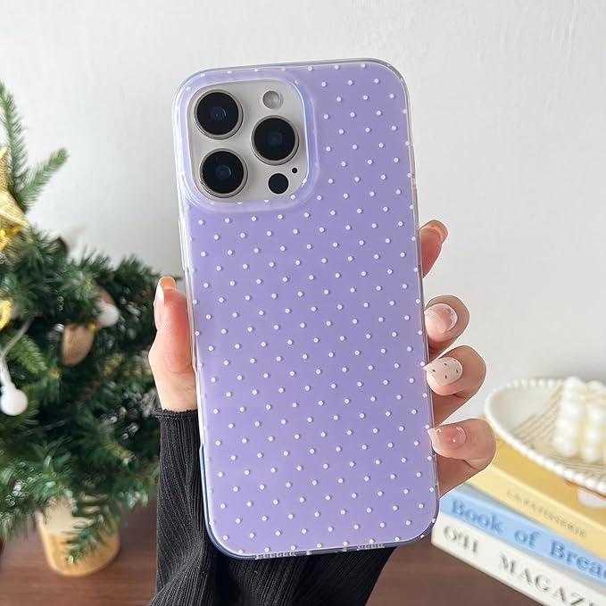 Compatible with iPhone 15 Pro Max Case, Fashion Cute Aesthetic Polka Dot Phone Case for Women, Shockproof Slim Soft TPU and Hard PC Protective Phone Cover for iPhone 15 Pro Max 6.7", Purple