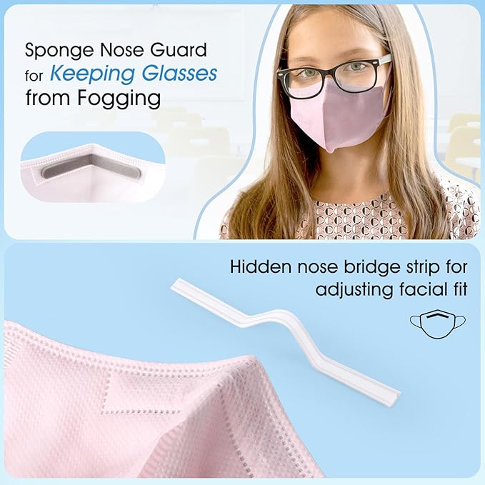 Kids KN95 Adjustable Masks 40 Pack, Individually Wrapped Disposable Respirator with Adjustable Ear Loops, Multicolor