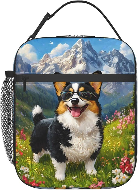 Cute Dog Lunch Box for Women Girls Kids, Insulated Cooler Puppy Lunch Bag for School, Picnic, Office, Work, Travel, Portable Reusable Thermal Tote Polyester Lunch Bags (Fun Corgi)