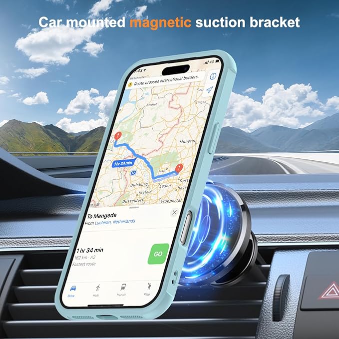 Compatible with iPhone 17 Pro Max Case with Invisible Magnetic O-Ring Stand Military-Grade Translucent Case for iPhone 17 ProMax 6.9" [Compatible with Mag-Safe][Great Grip Feeling], Blue