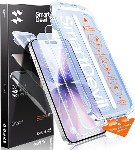 SMARTDEVIL Screen Protector for iPhone 17, Tempered Glass HD Clear Film, Easy Installation, Dust-Free & Bubble-Free, 2 Pack