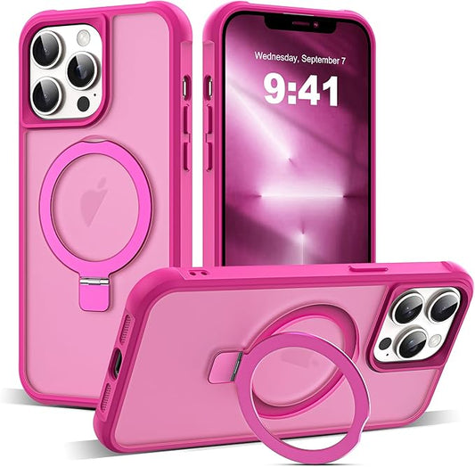 Compatible with iPhone 13 Pro Case with Invisible Magnetic O-Ring Stand Military-Grade Translucent Case for iPhone 13 Pro 6.1" [Compatible with Mag-Safe][Great Grip Feeling], Rose
