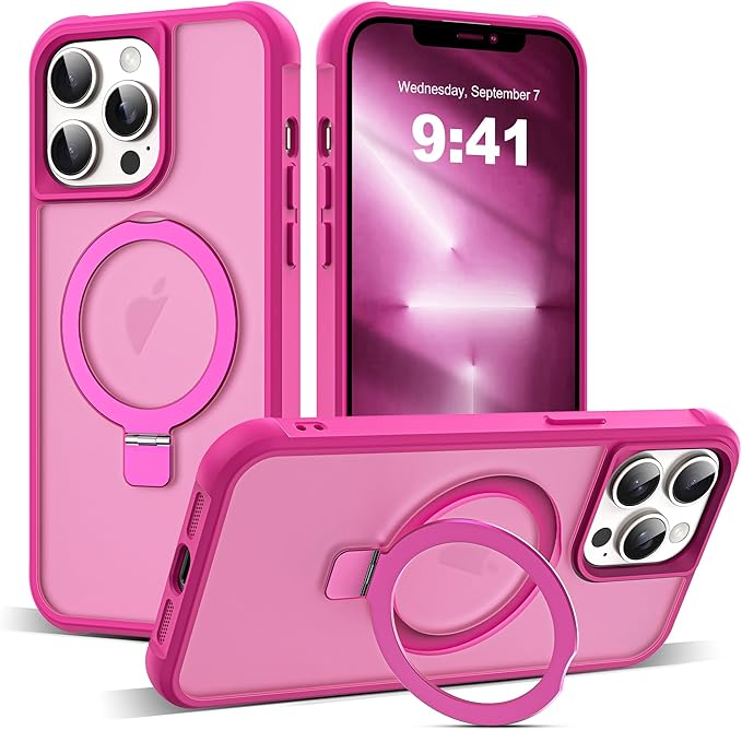 Compatible with iPhone 12 Pro Max Case & iPhone 13 Pro Max Case with Invisible Magnetic O-Ring Stand Translucent Phone Cases 6.7" [Compatible with Mag-Safe][Great Grip Feeling], Rose