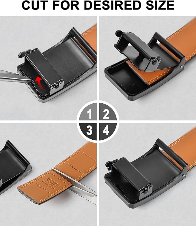 BULLIANT Men Ratchet Belt 2 Pack, Click Sliding Leather Belt Adjustable for Gift Men Dress Casual Jeans 1 3/8,Cut for Fit