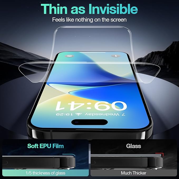 3 Pack Flexible Film Screen Protector for iPhone 16 Pro, Non-breakable Soft TPU Hydrogel Film for iPhone 16 Pro Screen Protector Film (NOT Glass)