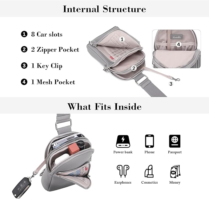 INICAT RFID Blocking Sling Bag Leather Crossbody Bags for Women Fanny Pack Cross Body for Woman Chest Bag for Travel 1.9L