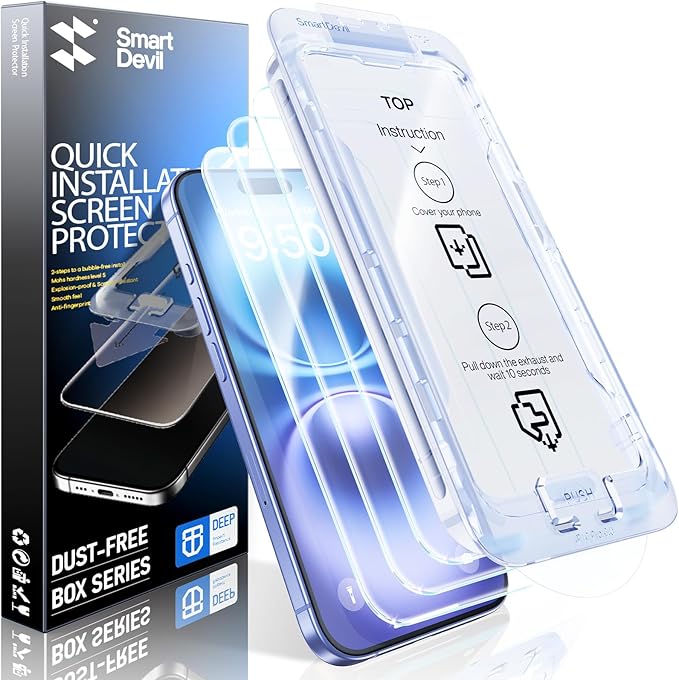 SMARTDEVIL 2 Pack Screen Protector for iPhone 16 Plus (6.7 Inch) Tempered Glass, HD Clear Film, Easy Installation, Dust-Free & Bubble-Free