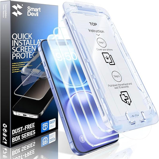 SMARTDEVIL 2 Pack Screen Protector for iPhone 16 Plus (6.7 Inch) Tempered Glass, HD Clear Film, Easy Installation, Dust-Free & Bubble-Free