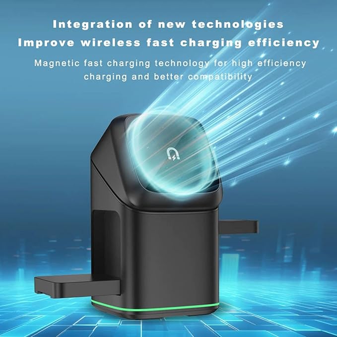 3-in-1 Qi2 Wireless Charger for iPhone/iWatch/AirPods | 15W Fast Charging with Auto-Align Magnetic Design | Smart LED Light & 180°Rotation | Premium Aluminum Alloy (Black)