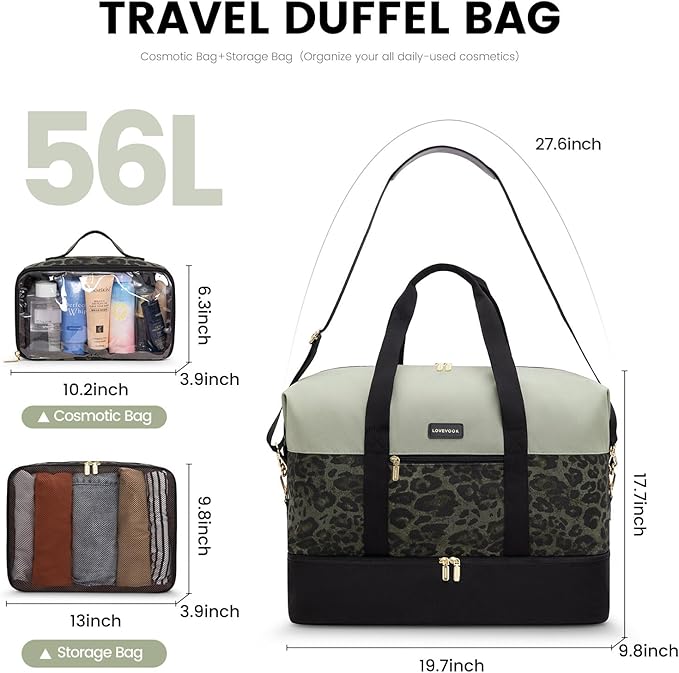 LOVEVOOK Weekender Bag, Large Travel Duffel Bag for Women with 2 Packing Cubes, Carry on Overnight Bag with Shoe Compartment, Mom Hospital Bags for Labor and Delivery