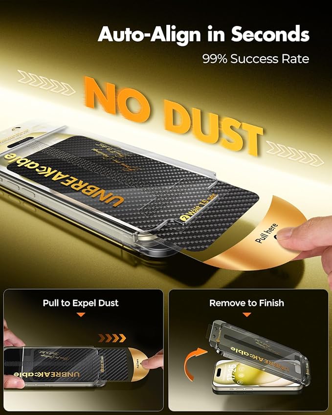 UNBREAKcable 2+2 Pack for iPhone 15 Plus Screen Protector & Lens Protector 【Military-Grade】【Easy Install】【Efficient Night Shot】9H+ Shatterproof Tempered Glass Film,Bubble-Free&Anti-Fingerprint ,Case Friendly-6.7 inch