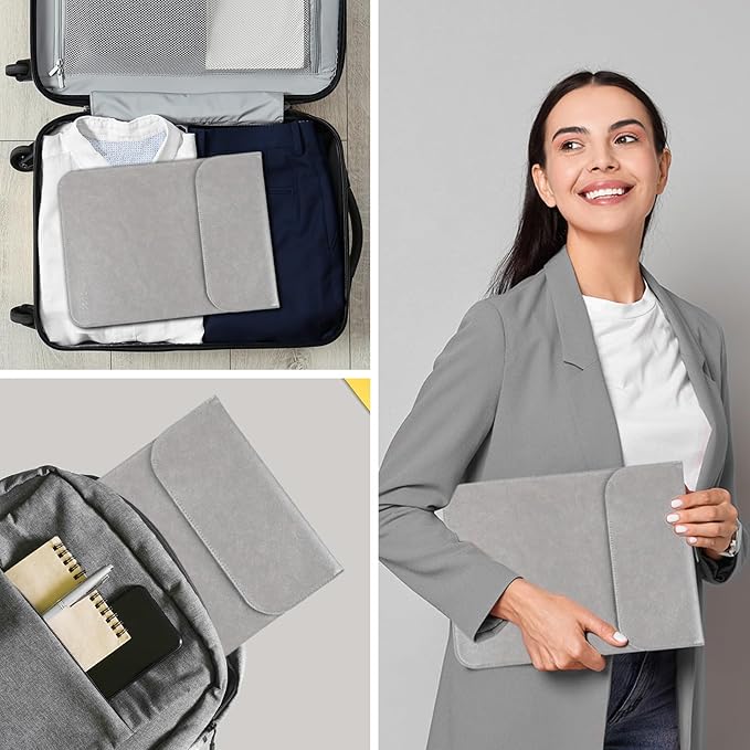 Allinside 11-12 inch Laptop Sleeve Case Compatible with MacBook Air 11 2010-2015/MacBook 12 2015-2017, Waterproof PU Leather Laptop Sleeve Bag Protective Vertical Case Cover, Gray