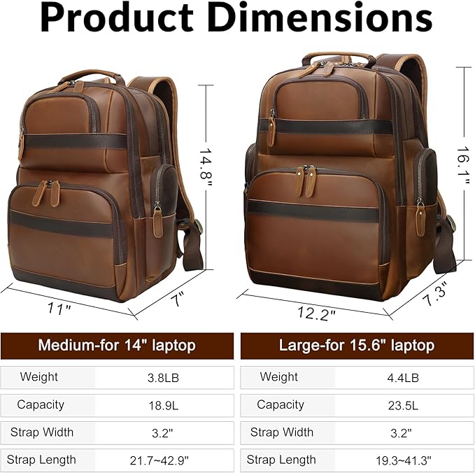 TIDING Men's Vintage Leather Backpack 15.6" Laptop Bag Large Capacity Business Travel Hiking Shoulder Daypacks
